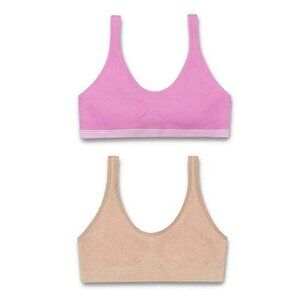 Hanes Girls' Seamless ComfortFlex Fit Cozy Pullover Bra 2-Pack, Magenta Quartz W